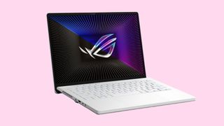 Asus ROG Zephyrus G14 gaming laptop on pink background